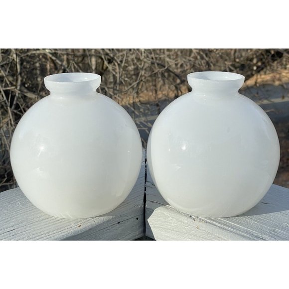 Pair of Vintage White Glass Mid-Century Modern Lamp Shades Round Modernist - Picture 6 of 14